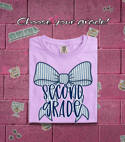 Back to school seersucker bow - customizable